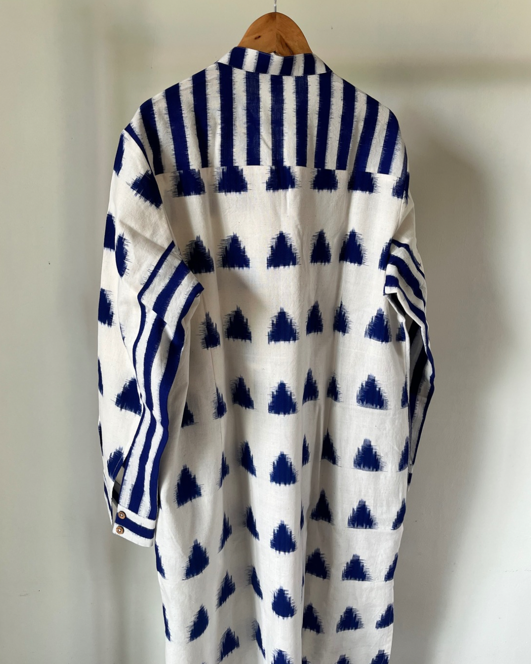 Shirt Dress - indigo ikkat triangles and stripes
