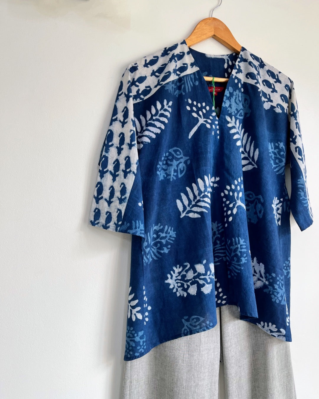 Fly Away Top - Indigo Leaf Block Print