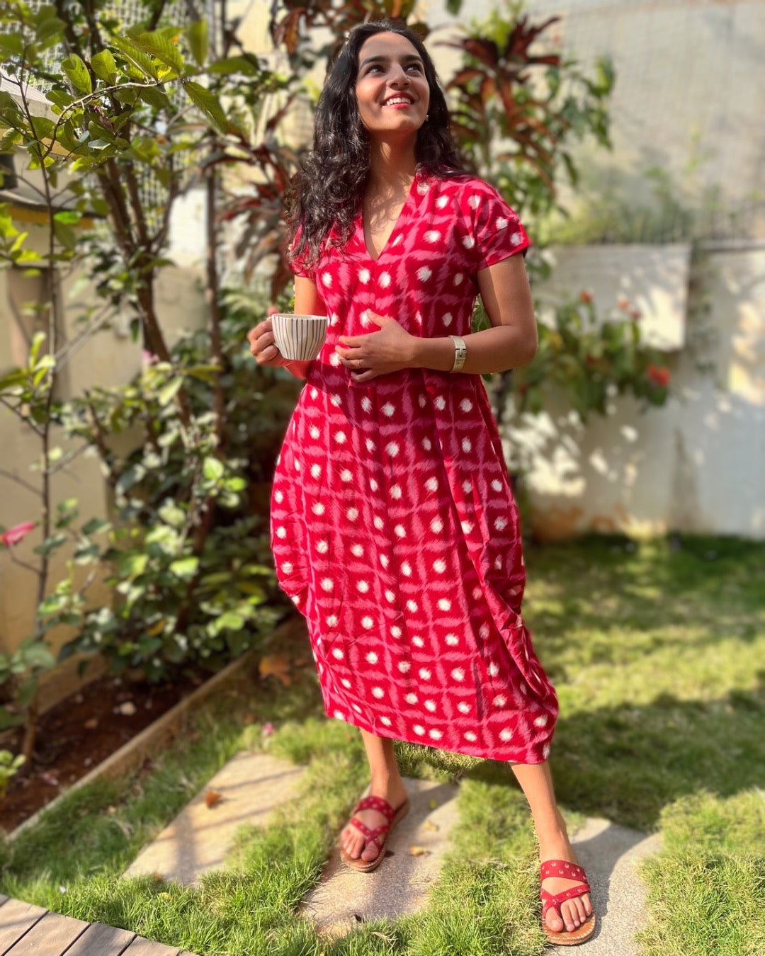 Emy Cowl Dress - Indigo block