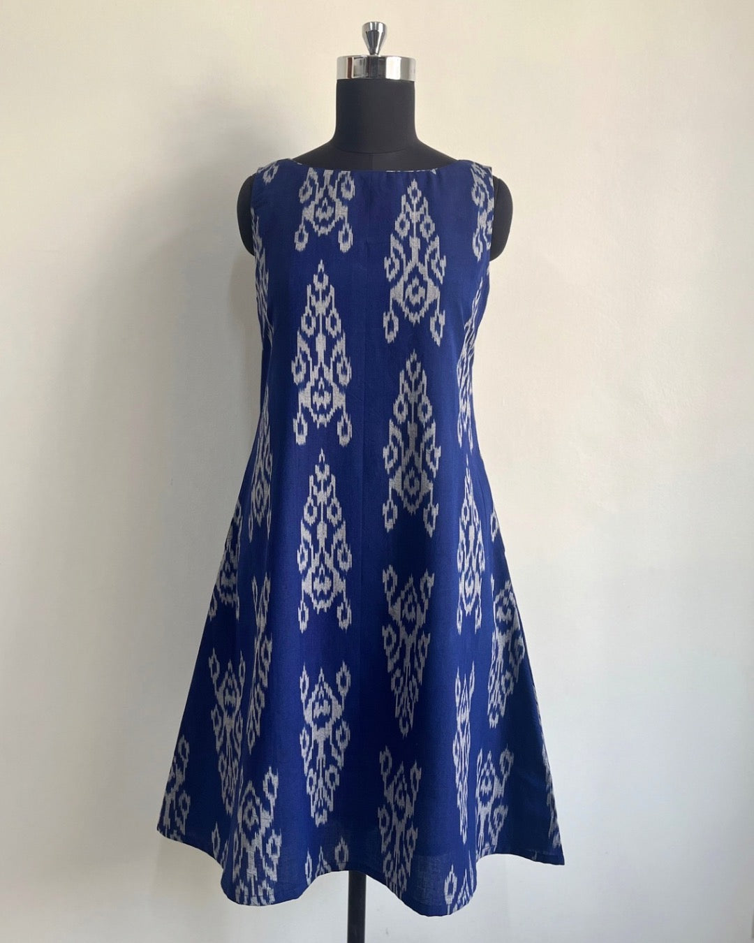 Amrit Dress - Dark Blue White Ikat