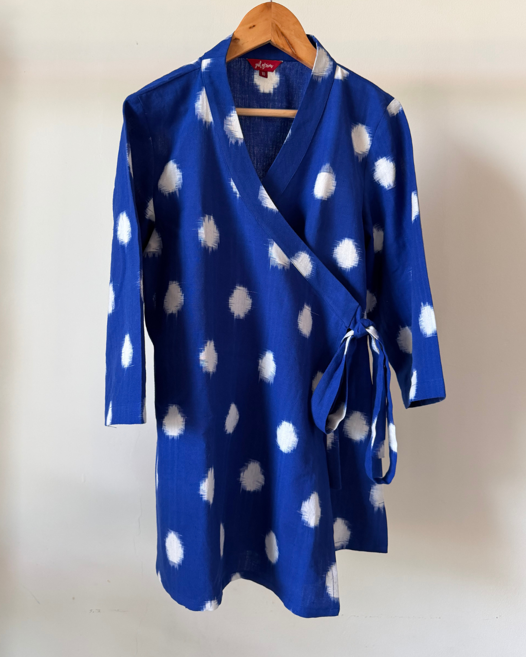 Wrap top - bright blue polka Ikkat
