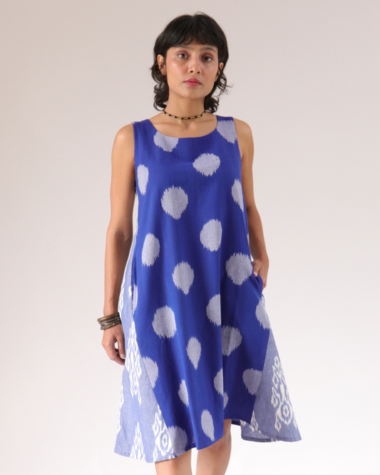 Trapeze dress - Bright blue circle ikkat