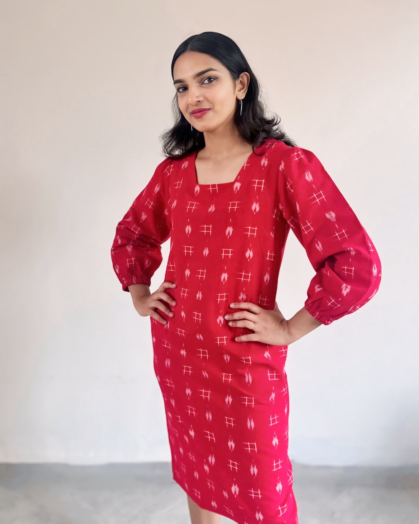 Luna Dress - Bright Red Ikat