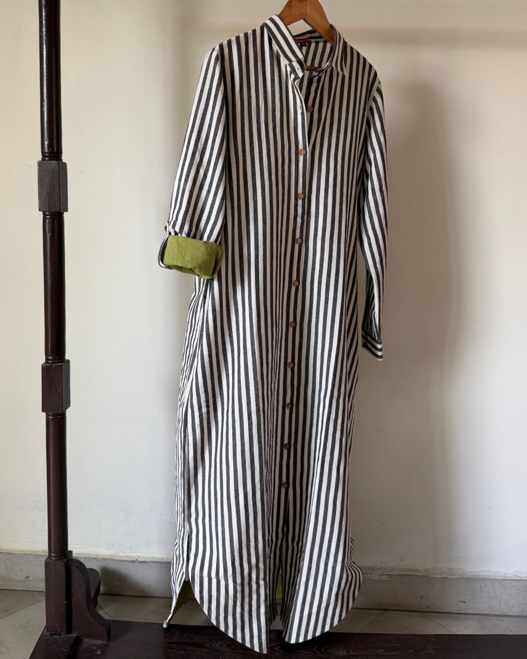 The Long Shirt Dress - grey white striped