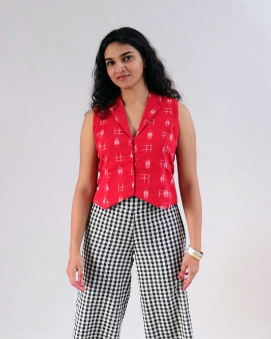Laxmi crop top - red ikkat