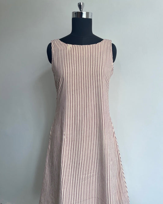 Amrit Dress - Off White with Maroon Stripes