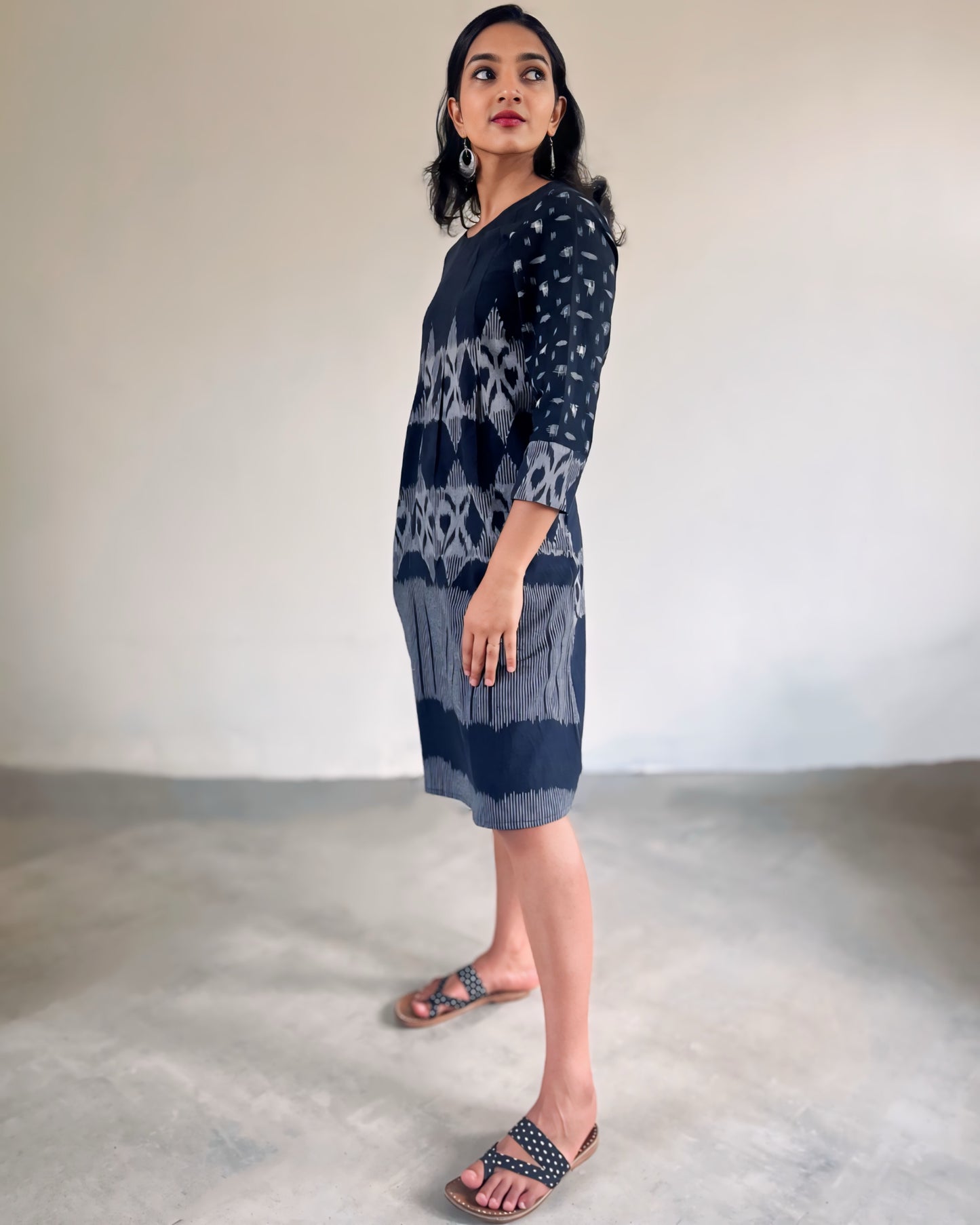 Kalyani Dress - Black Grey Ikat