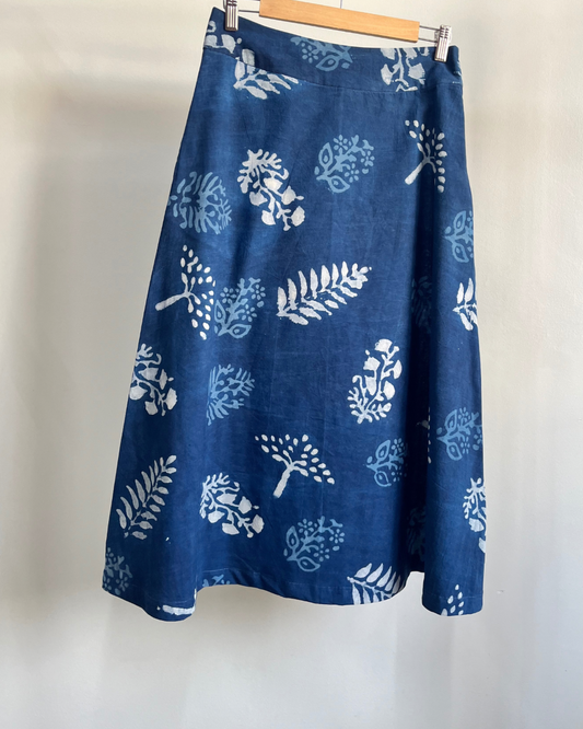 Nila Skirt - Indigo Leaf Block Print