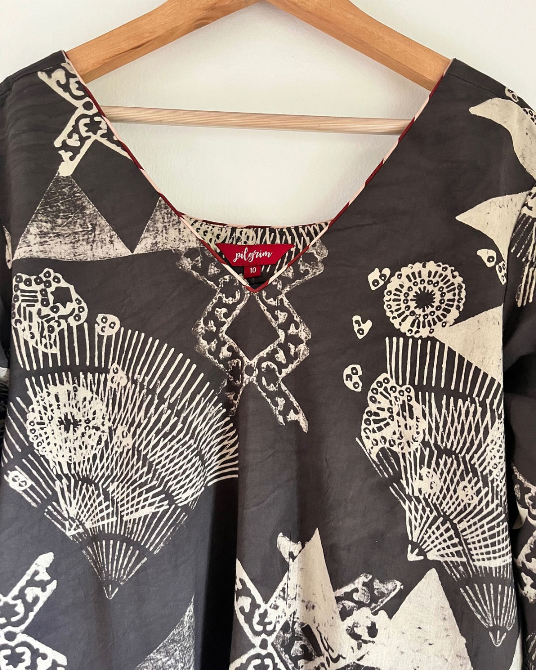 Diya Dress - charcoal Ajrakh