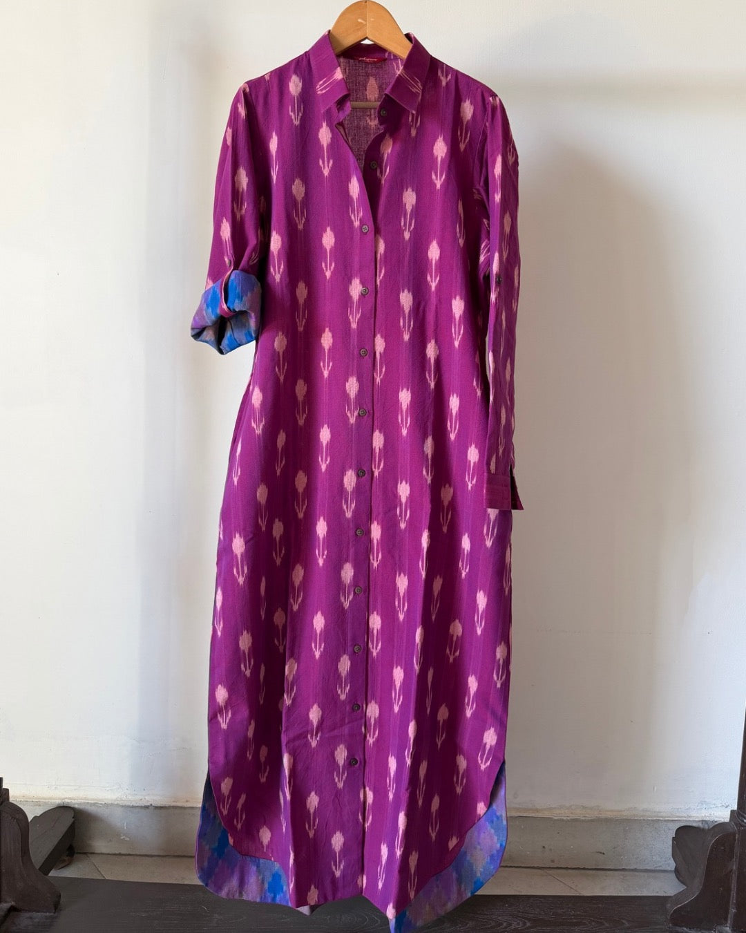 The Long Shirt Dress - purple ikkat