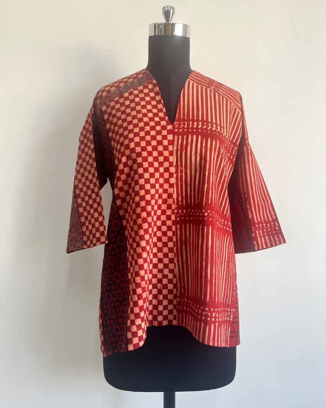 Fly Away Top - Red Geometric Ajrakh