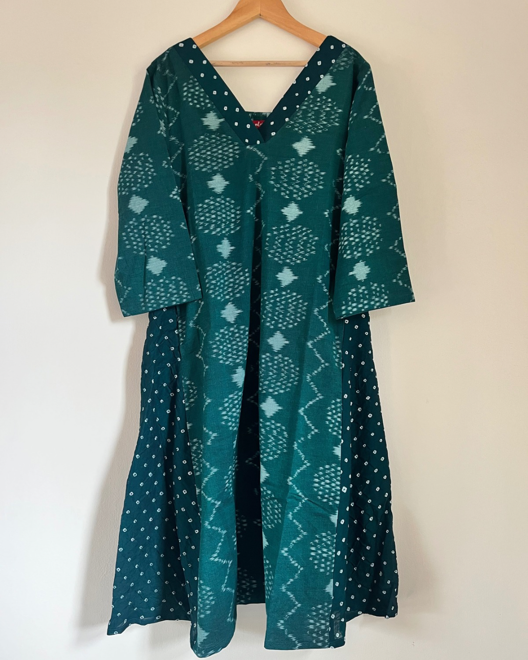 Siya Kurta - green ikkat and bandhani