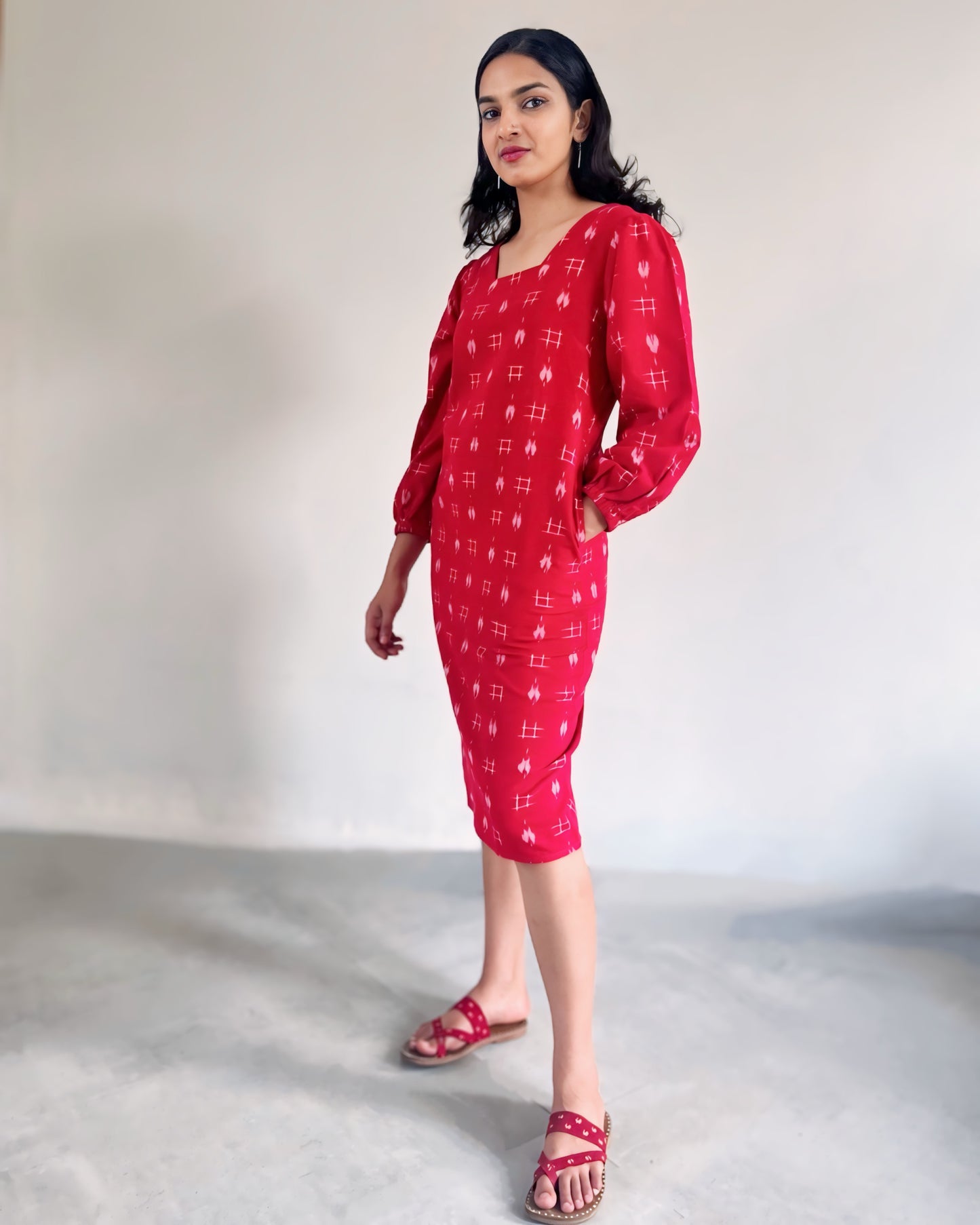 Luna Dress - Bright Red Ikat