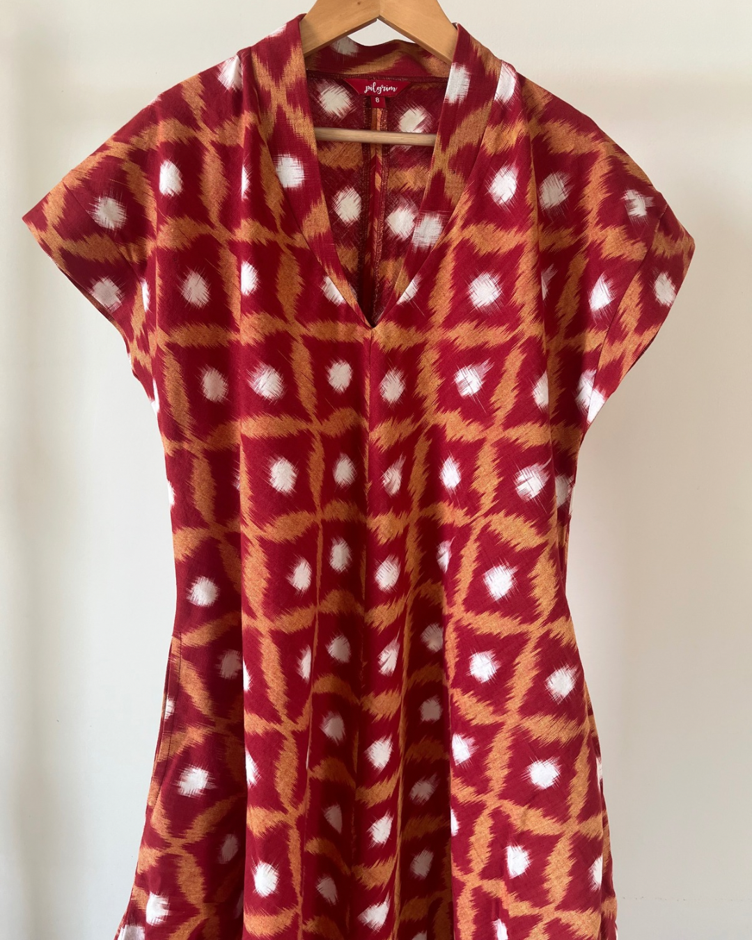 Emy Cowl Dress - red orange ikkat