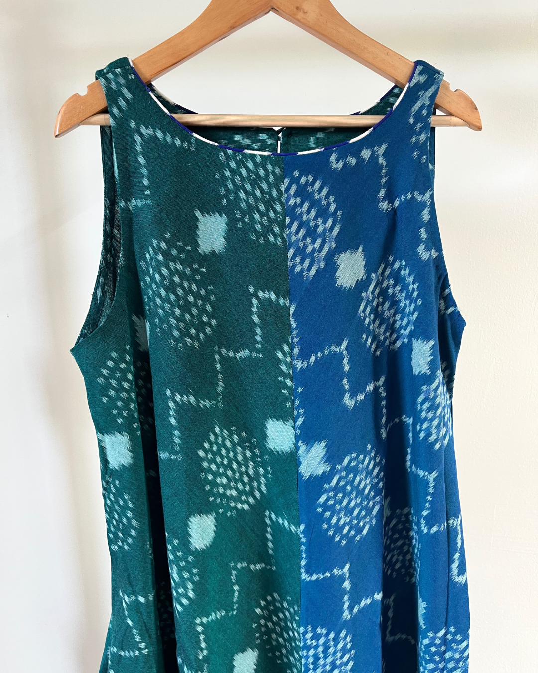 Bulbul Cowl Dress - double colour - green and blue ikkat