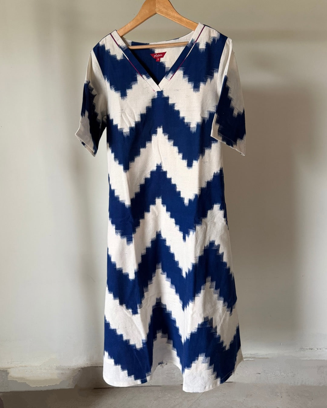 Soma dress - indigo white zig zag ikkat
