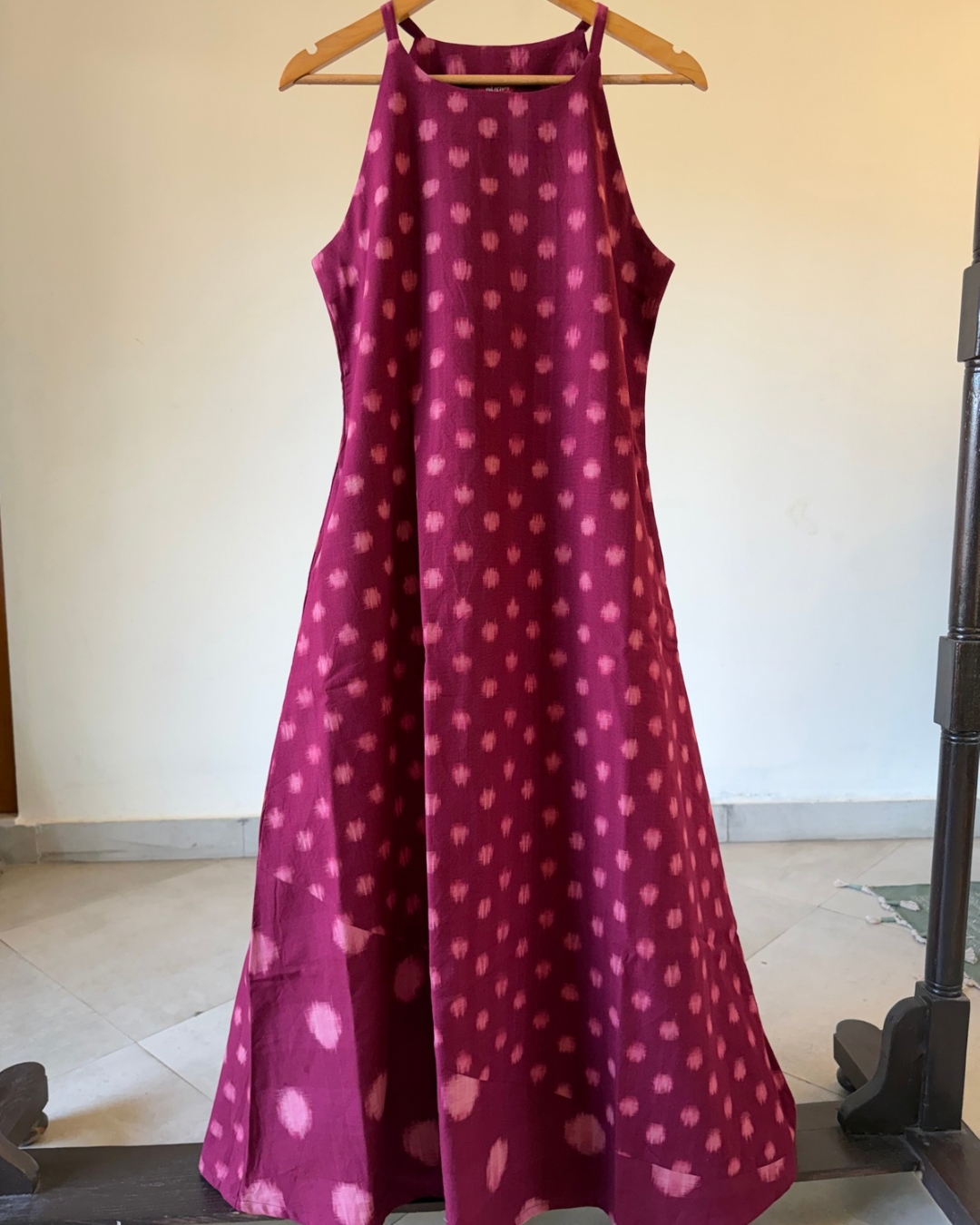 Tara Dress - maroon circle ikkat