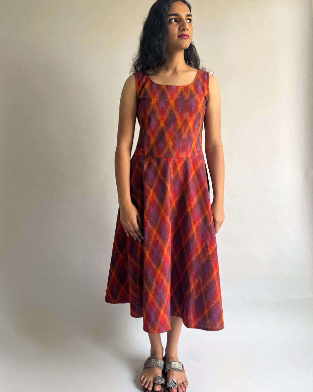 Ira Dress -purple triangle ikkat