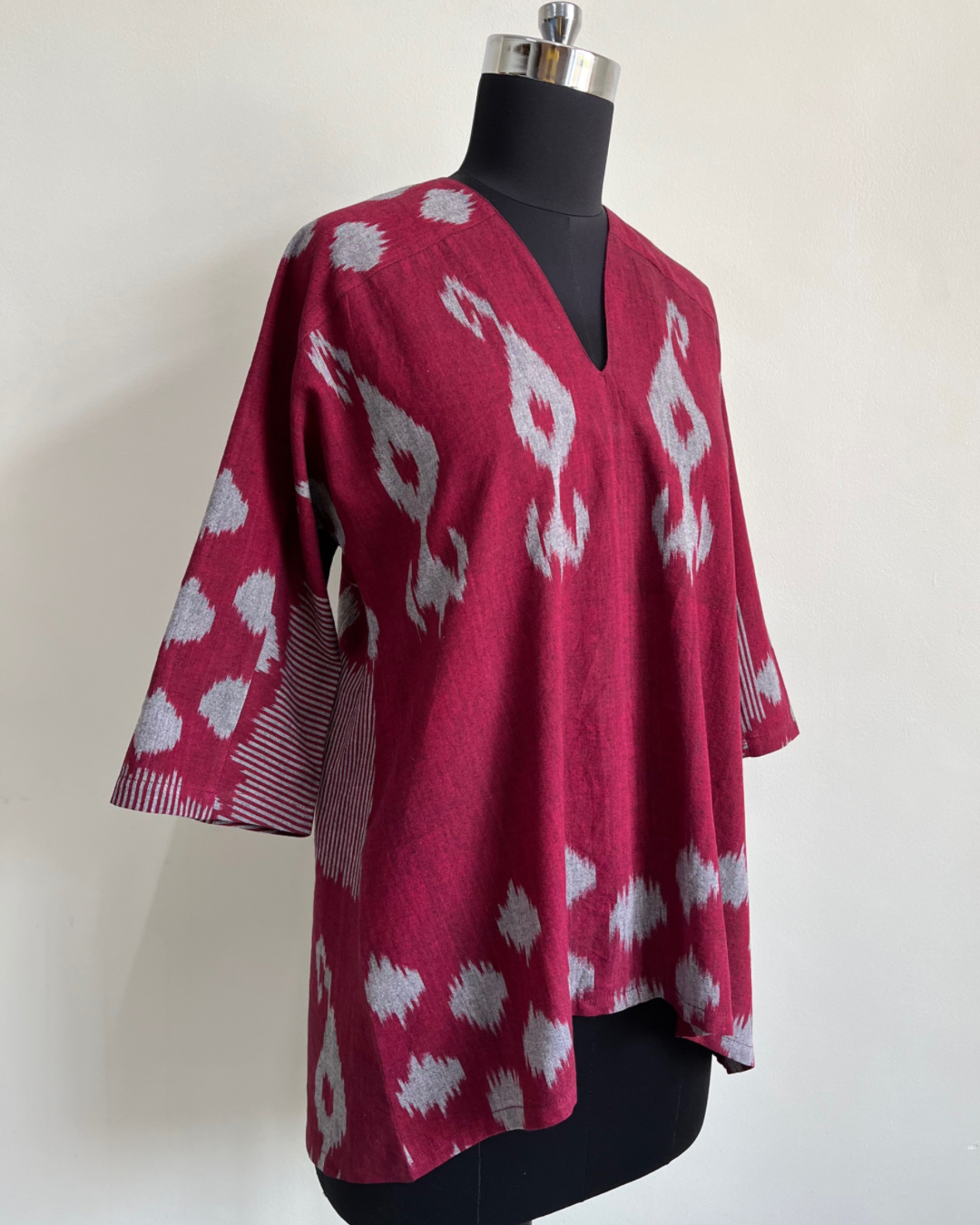 Fly Away Top - Maroon Grey Ikat