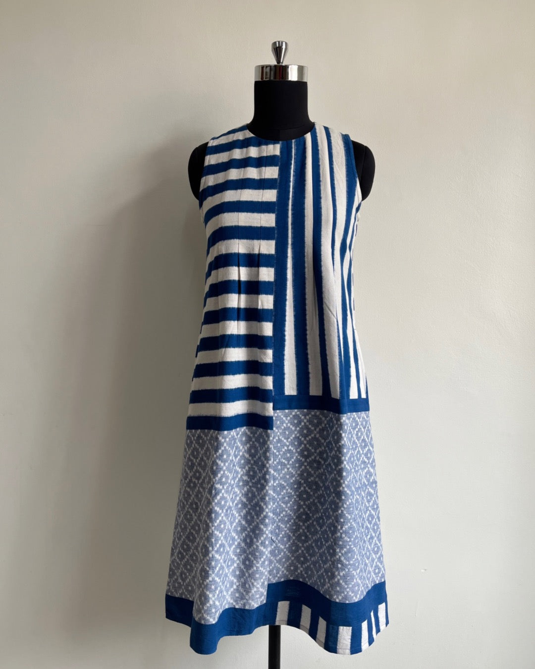 Kalyani Dress - Blue and White Ikat