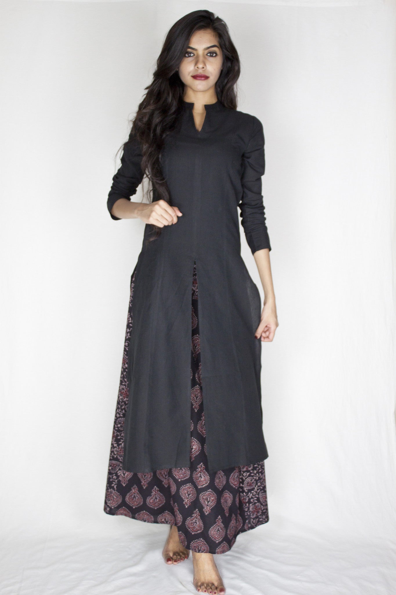 Slit Kurta - Black Cotton