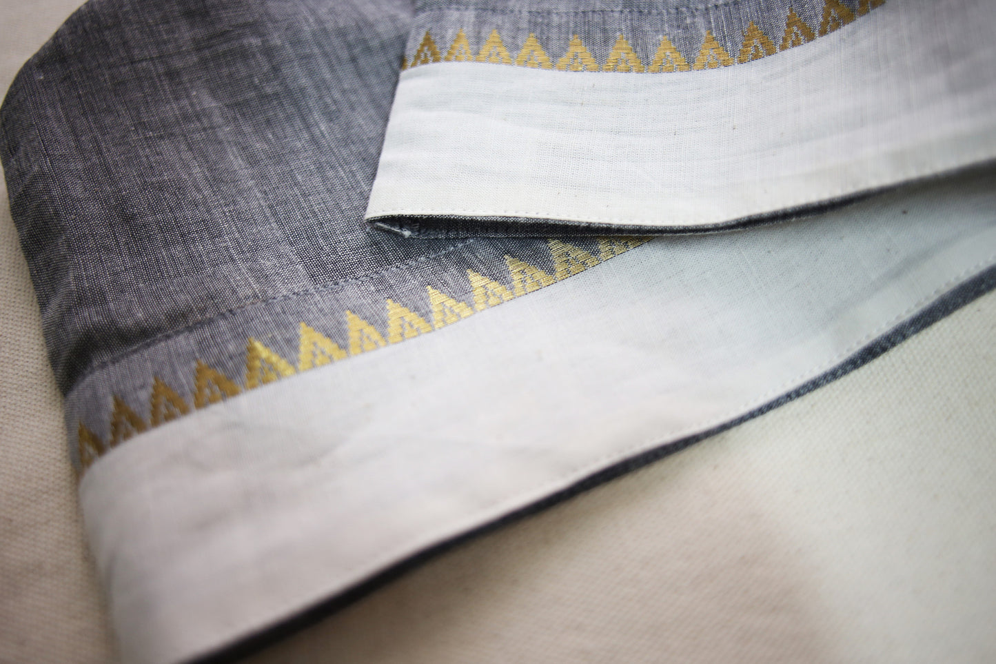 Bloom Dress- Grey and White Mangalgiri with Gold Motif