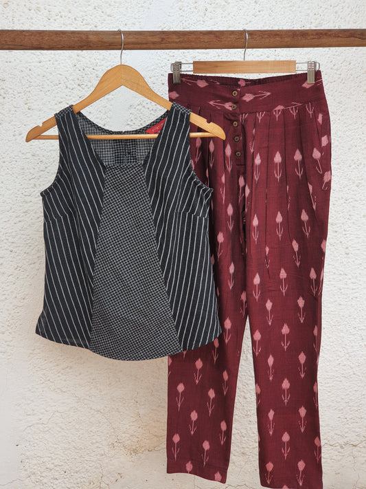Pinwheel Pants - Maroon Ikkat