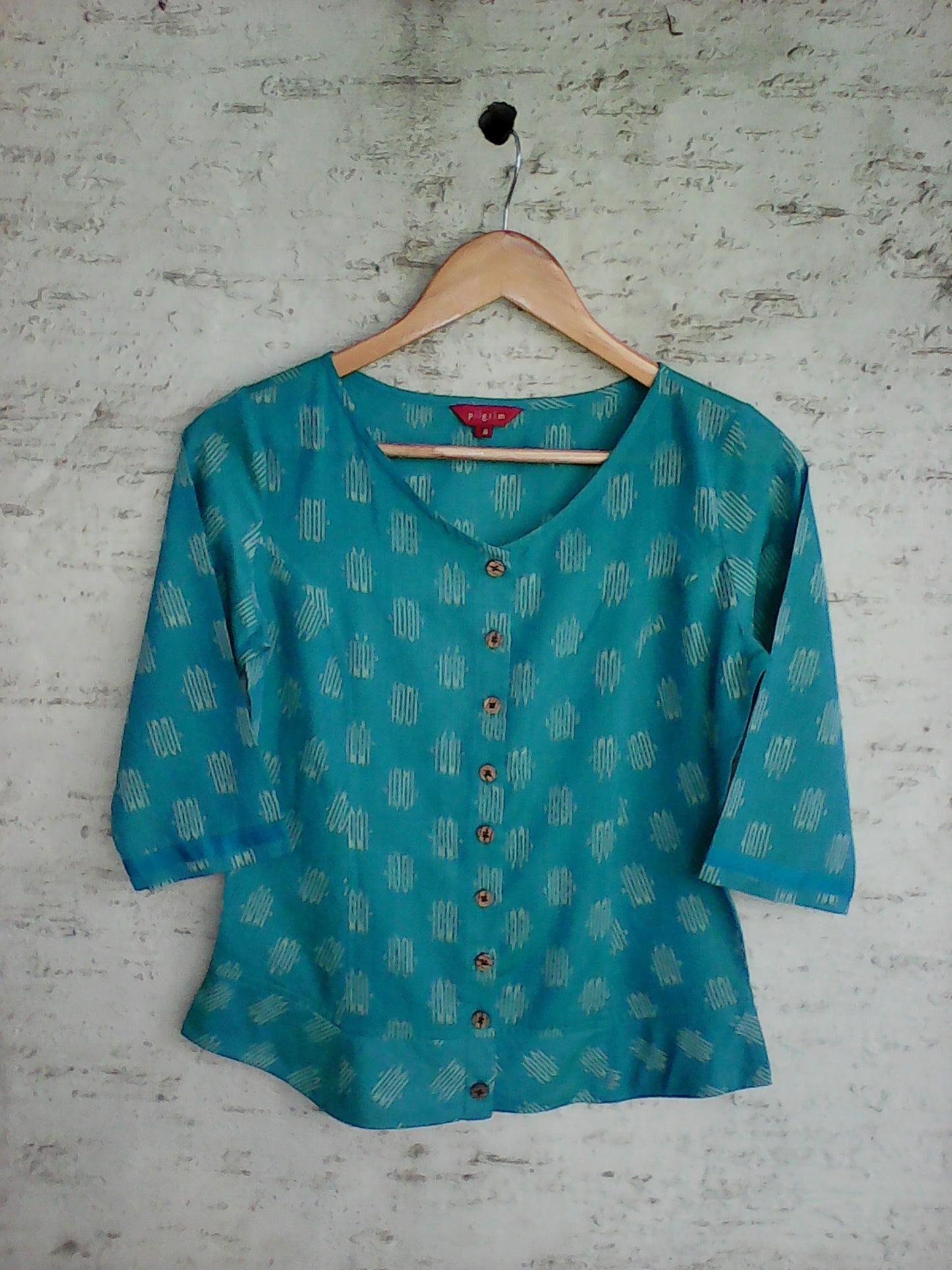 Butterfly Jacket Sleeved Top - Cyan Ikat