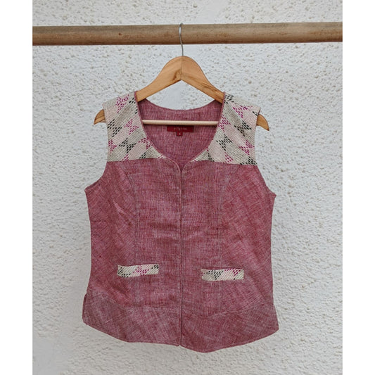 Loop jacket - Pink White Cotton with Kantha Trim