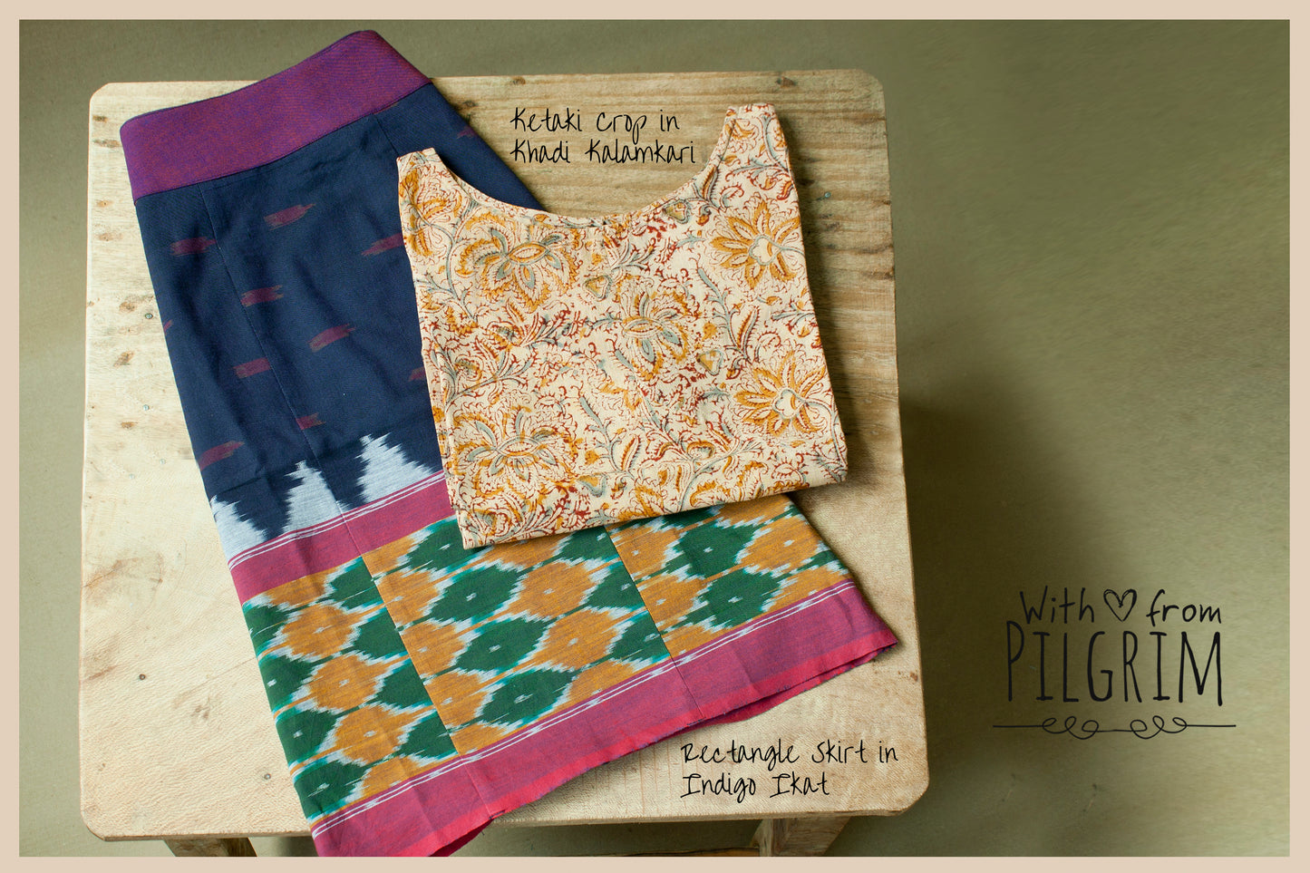 Ketaki Top - Cream Mustard Red Kalamkari.