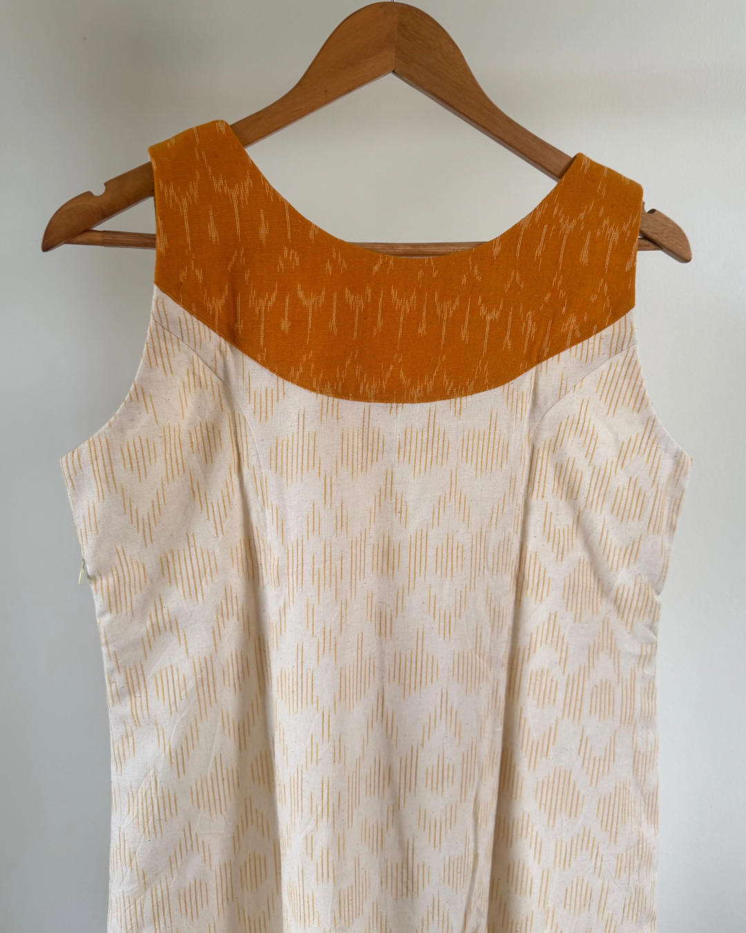 Nutan Dress - Kora with yellow ikkat