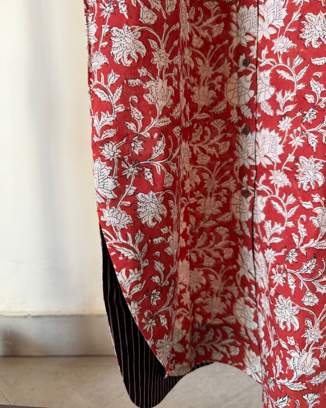 The Long Shirt Dress - Red flower block print