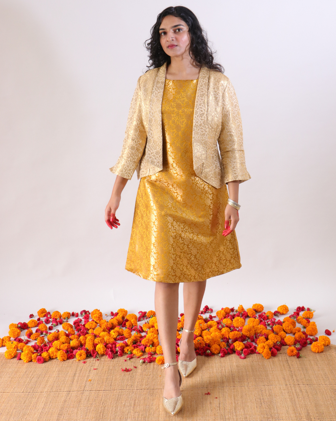 Amrit Dress - Yellow brocade