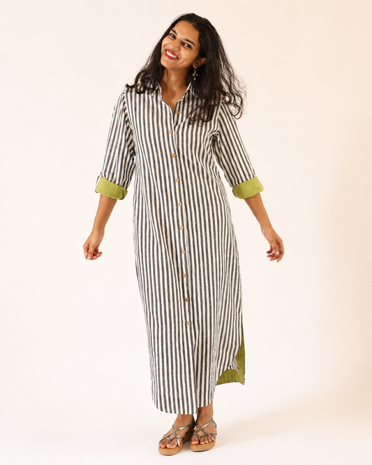 The Long Shirt Dress - grey white striped