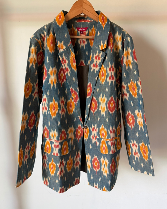 Nadira Blazer - steel blue Mukti ikkat