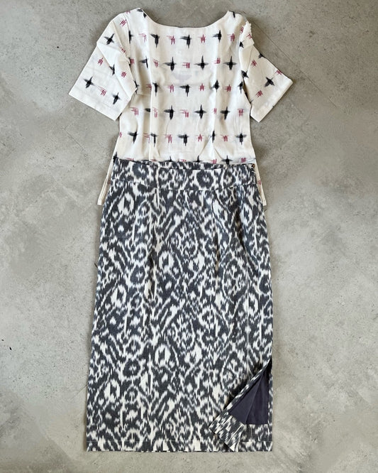 Anya Skirt - grey abstract ikkat