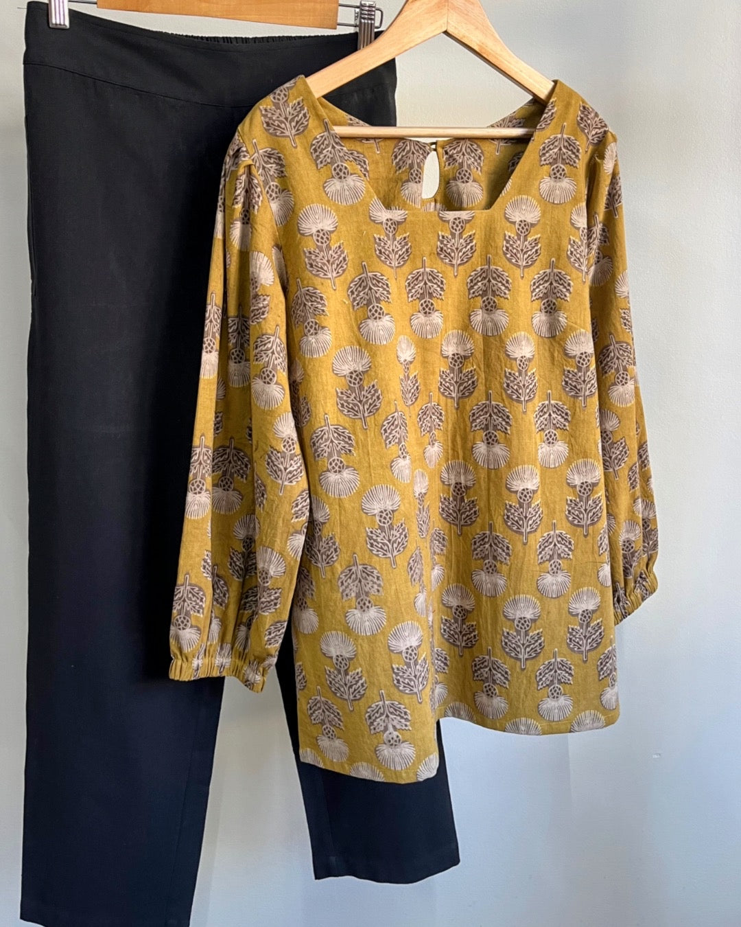 Luna Top - Light Mustard Block Print