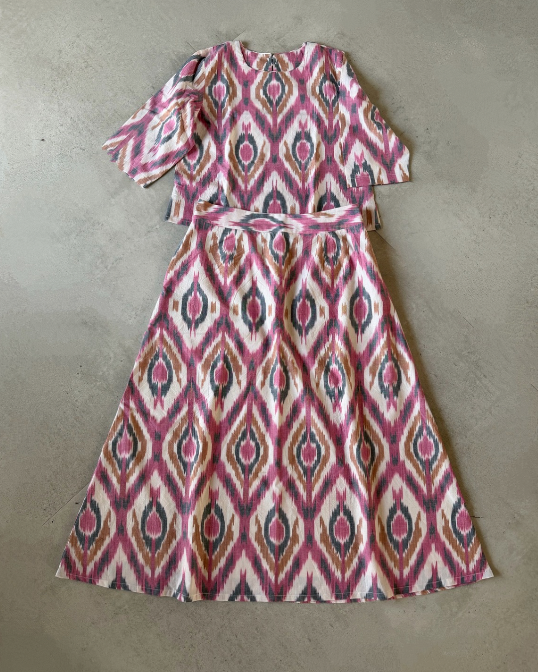 Nila Skirt - pink white ikkat