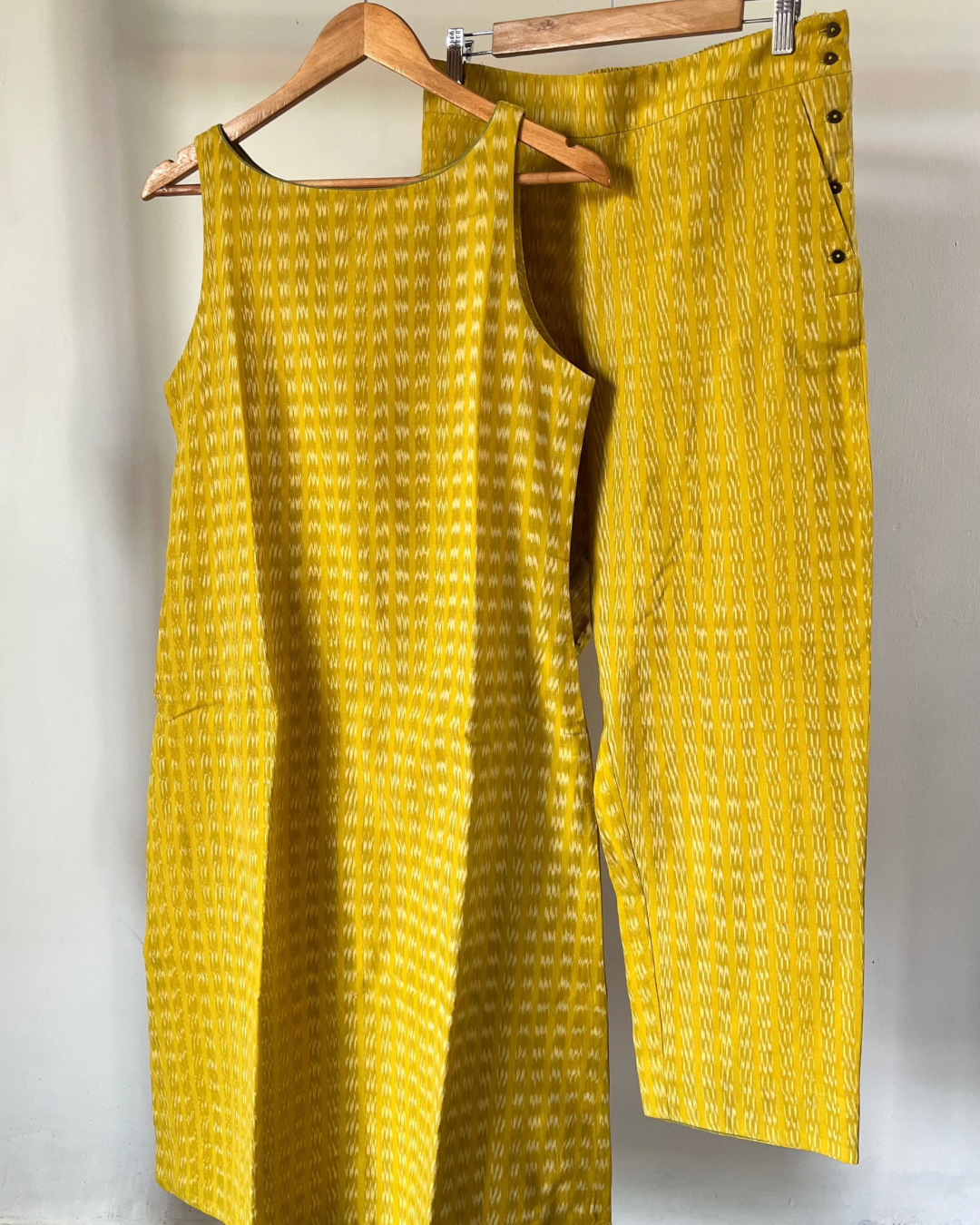 Amrit Kurta and Sail edit pants -lemon yellow ikkat