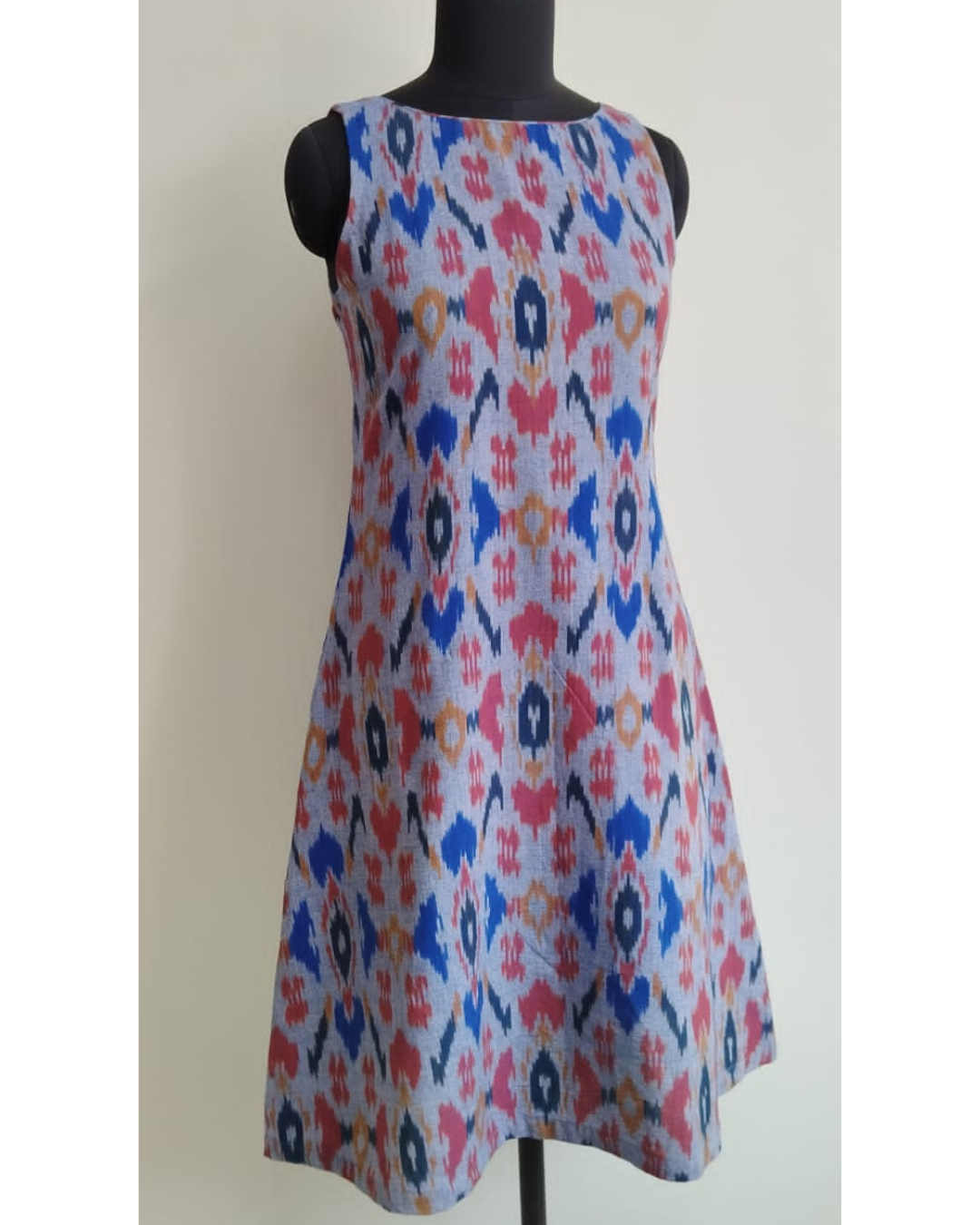 Amrit Dress -  Blue Multicoloured Abstract Ikat
