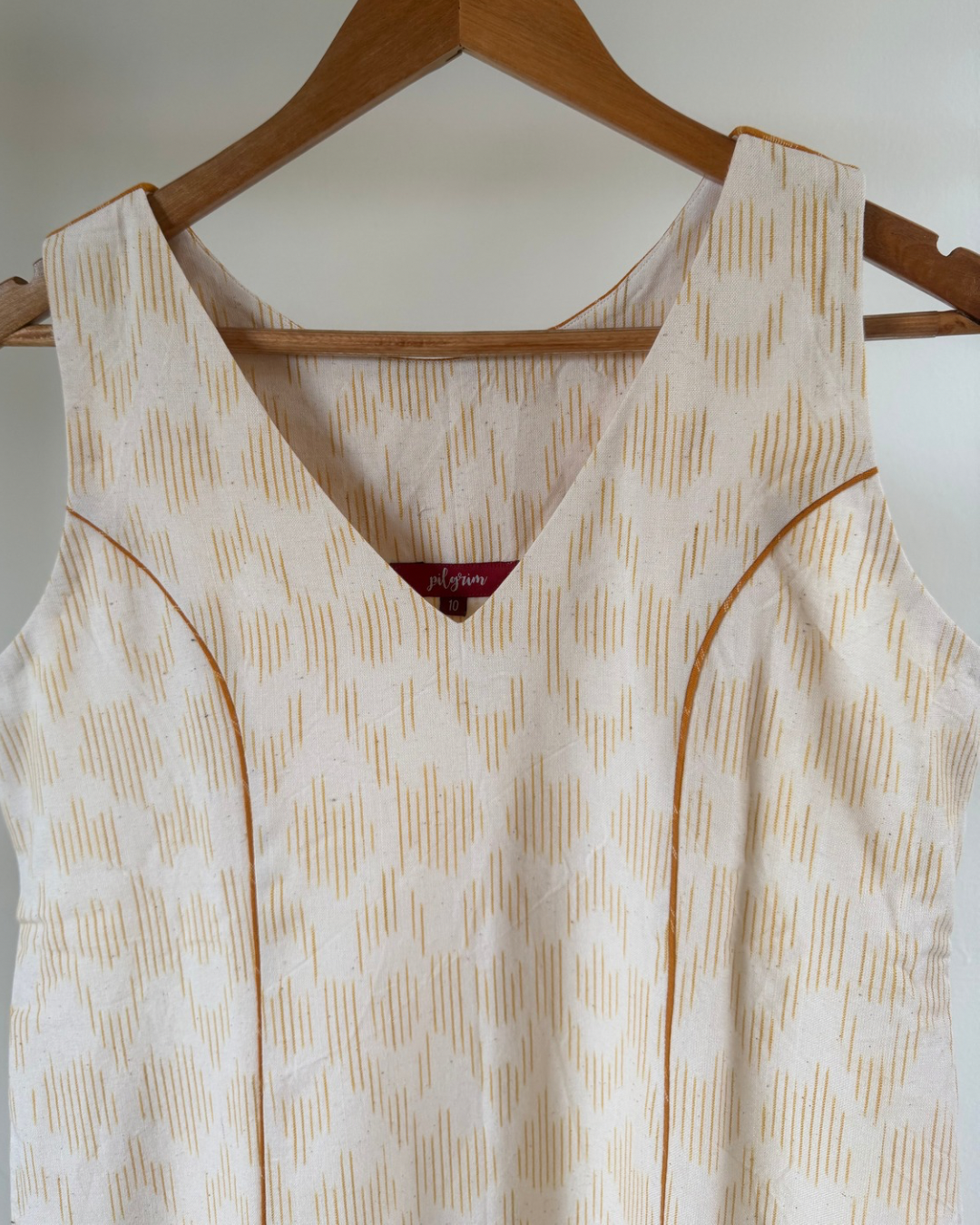 Nutan Dress - Kora with yellow ikkat
