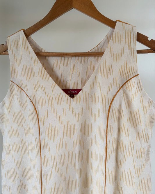 Nutan Dress - Kora with yellow ikkat