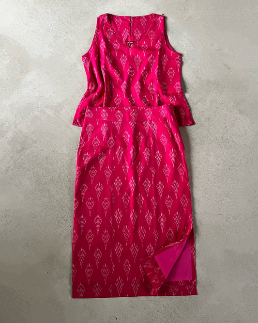 Maya Top and Anya Skirt Set - pink ikkat