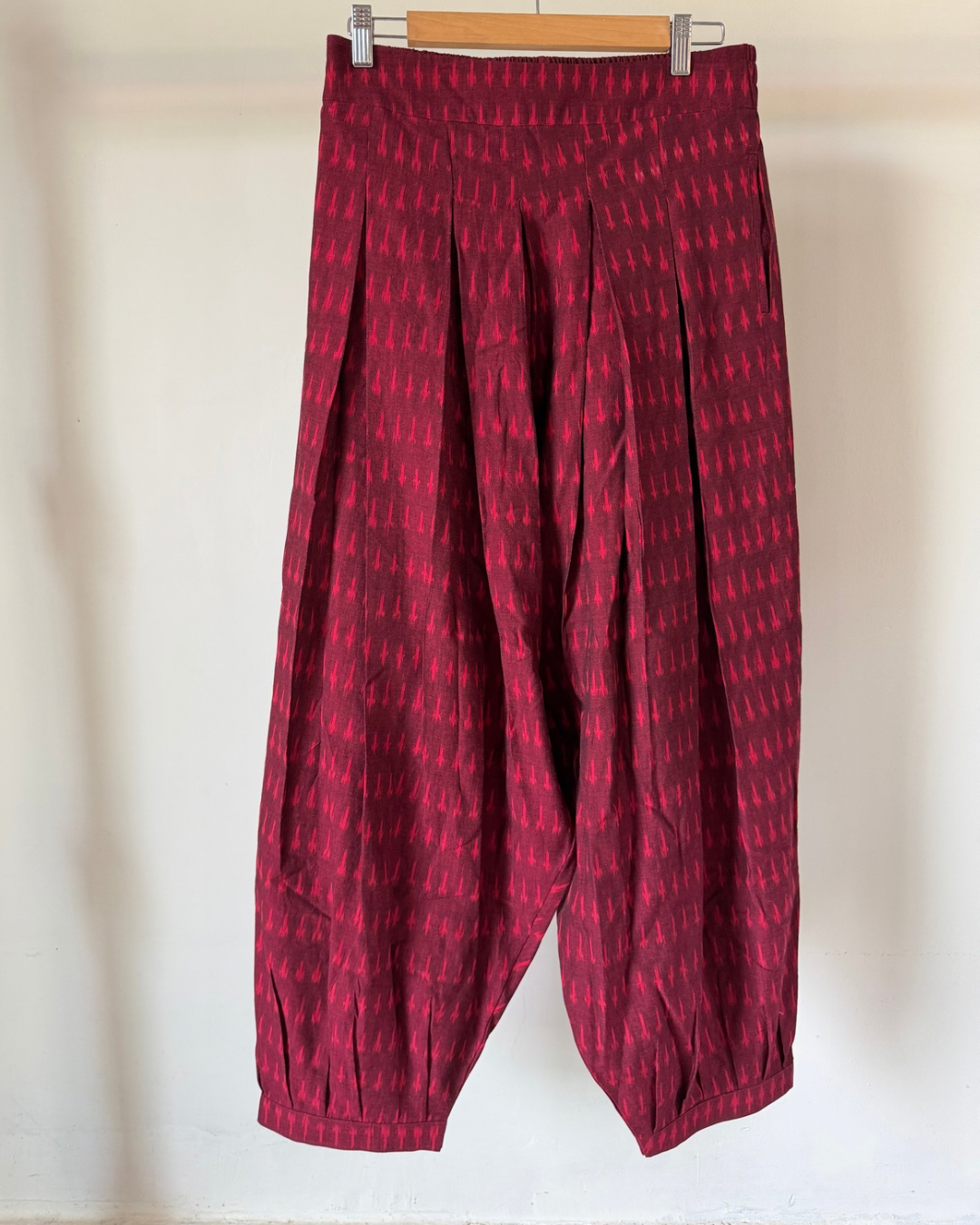 Folk Dhoti - reddish maroon ikkat