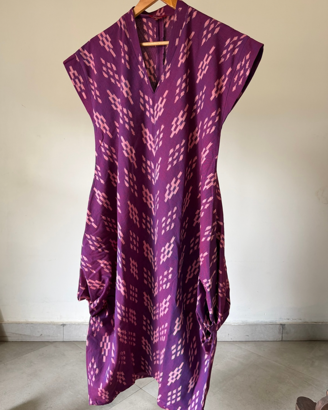 Emy Cowl Dress - purple ikkat