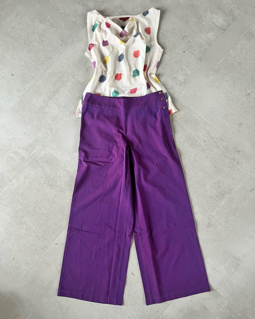 Wide Leg Pants - Purple Cotton