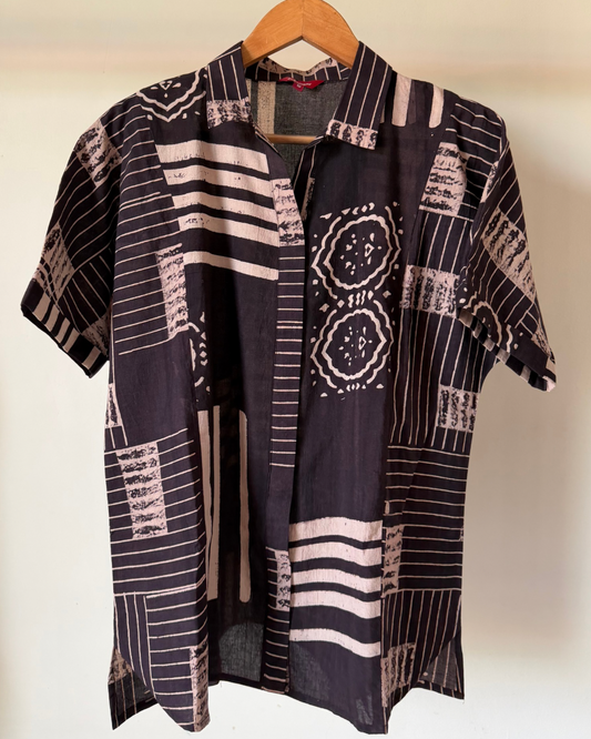 Devi Shirt - black cream ajrakh