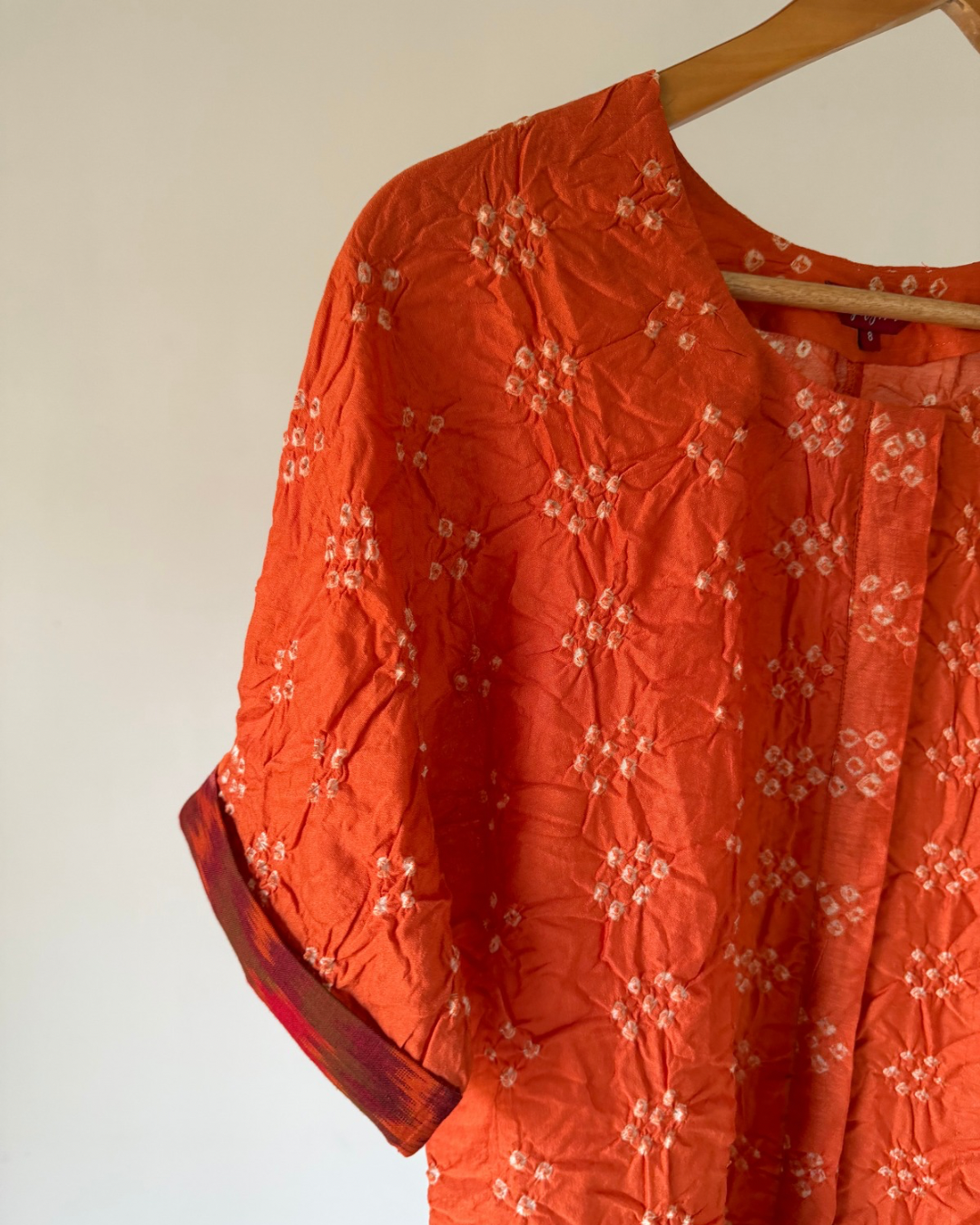 Devi Shirt (round neck)-Orange Bandhani