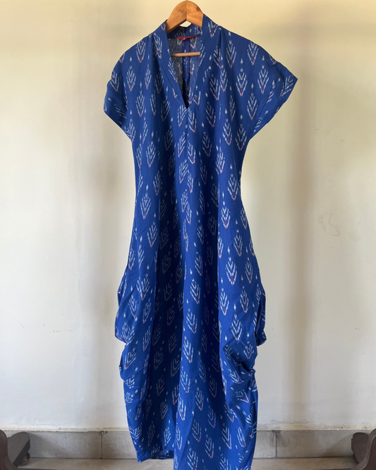 Emy Cowl Dress - blue ikkat