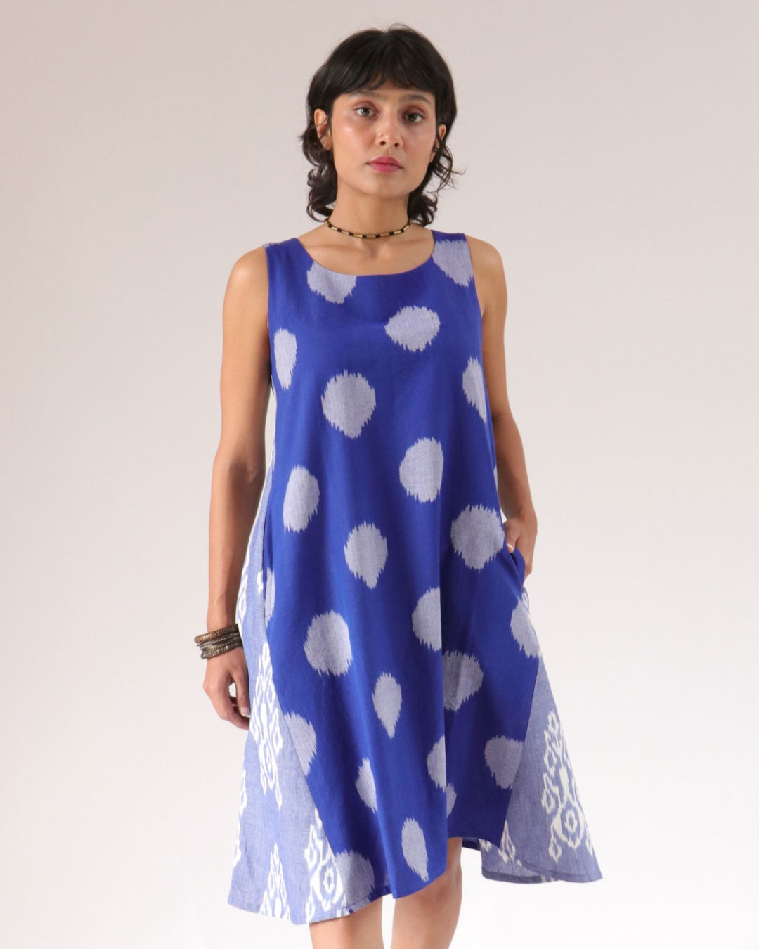 Trapeze dress - Bright blue circle ikkat